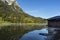 Amazing shot of a wooden house in the Ferchensee lake in Bavaria, Germany