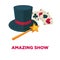 Amazing show promotional poster with magic tricks equipment