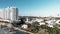 Amazing skyline of Miami from Miami Islands. Drone slow motion