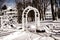 Amazing snowy-covered Deluxe Vinyl Arbor and beautiful expensive white houses Lake Geneva , WI , USA 01/27/2019