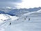 Amazing sport-recreational snowy winter tracks for skiing and snowboarding in the alpine Swiss tourist resort of Arosa