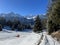 Amazing sport-recreational snowy winter tracks for skiing and snowboarding in the tourist resorts of Valbella and Lenzerheide