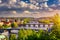 Amazing spring cityscape, Vltava river and old city center from Letna park, Prague, Czechia. Vltava river and Charles bridge,