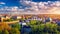 Amazing spring cityscape, Vltava river and old city center from Letna park, Prague, Czechia. Vltava river and Charles bridge,