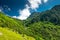 Amazing summer view of the mountain landscapes from Fagaras Romania with rocks forests and a lot of vegetation