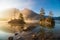 Amazing sunrise on Hintersee lake at autumn morning