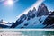 Amazing sunrise view of Cerro Torre mountain by the lake. Los Glaciares National park. Argentina made with