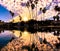 Amazing sunset in Balboa Park in San Diego California reflecting in a quiet pond