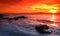 Amazing sunset over rocky seascape