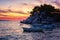 Amazing sunset seascape, Brela, popular Adriatic summer tourist resort. Travel background, Croatia