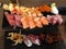 Amazing super big many sushi japan style with salmon tuna fish the most beautiful background
