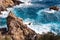 Amazing surging sea among cliffs at Paleokastritsa in Corfu