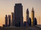 Amazing tallest skyscrapers in Sheikh Zayed road area during beautiful sunset. Downtown, Dubai, United Arab Emirates.