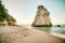 Amazing Te Hoho Rock at sunset, Cathedral Cove Marine Reserve, Coromandel Peninsula, New Zealand