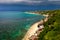 Amazing top view of azure lagoon Tropical island