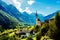 Amazing touristic alpine village with famous church. Summer view. Austria. Tyrol, Europe