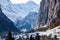 amazing touristic alpine village in winter  Lauterbrunnen  Switzerland  Europe
