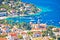 Amazing town of Hvar waterfront aerial view