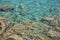 Amazing transparent turquoise coloured seawater with rocks in Datca coast.