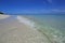 Amazing tropical landscape view. White sand beach , turquoise water and blue sky with white clouds. Horizon line. Maldives,