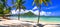 Amazing tropical scenery of beautiful beach and mountain view. Flic en Flac, Mauritius island