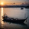 amazing tropical sunset and silhouette of sailing boats in Boracay island, Philippines made with Generative AI