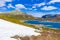 Amazing Vavatn lake panorama rough landscape snow mountains Hemsedal Norway