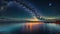 Amazing video of tranquil ocean landscape with mesmerizing starry night sky above, reflecting on calm waters. With milky