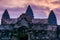 Amazing view of Angkor Wat temple at sunrise. The temple complex Angkor Wat in Cambodia is the largest religious monument in the