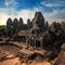 Amazing view of Bayon temple at sunset. Angkor Wat, Cambodia