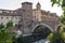 Amazing view of Castello Caetani, Tiber River and Pons Fabricius in city of Rome, Italy