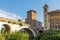 Amazing view of Castello Caetani, Tiber River and Pons Fabricius in city of Rome, Italy