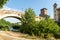 Amazing view of Castello Caetani, Tiber River and Pons Fabricius in city of Rome, Italy