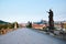 Amazing view of famous Charles Bridge in Prague, Bohemia, Czech Republic photographed in the early morning in sunrise light with