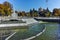 Amazing view of Fountain in the center of Pleven and St. George the Conqueror Chapel Mausoleum, Bulgaria