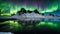 Amazing view of green aurora borealis shining in night sky over snowy mountain ridge