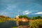 Amazing view on Jaswanth Thada mausoleum after the rain with a rainbow in the sky. Location: Jodhpur, Rajasthan, India. Artistic