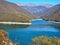 Amazing view of Jinvali or Zhinvali reservoir, dam in autumn season, Georgia.