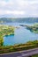 Amazing view of the lakes Sete Cidades photographed from the Vista do Rei Viewpoint in San Miguel Island, Azores, Portugal. Blue
