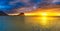 Amazing view of Le Morne Brabant at sunset.Mauritius. Panorama