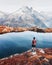 Amazing view on Monte Bianco mountains range with tourist on a foreground