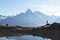 Amazing view on Monte Bianco mountains range with tourist on a foreground