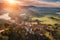 Amazing view of Neuschwanstein and Hohenschwangau castles in the autumn season at sunset. Fussen. Bavaria, Germany.