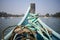 Amazing view from over long tail motor boat in Arabian sea in Goa, India, Ocean view from wooden boat with old ropes