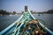Amazing view from over long tail motor boat in Arabian sea in Goa, India, Ocean view from wooden boat with old ropes
