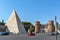 Amazing view of Pyramid of Caius Cestius and Porta St. Paolo in city of Rome, Italy