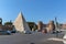 Amazing view of Pyramid of Caius Cestius and Porta St. Paolo in city of Rome, Italy