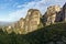 Amazing view of Rock Pillars and Holy Monasteries of Varlaam and St. Nicholas Anapausas in Meteora, Greece