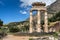 Amazing view of Ruins and Athena Pronaia Sanctuary at Ancient Greek archaeological site of Delphi, Greece