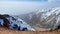 Amazing view of the snowy mountain valley. View from above. Mountain landscape. Natural calm background